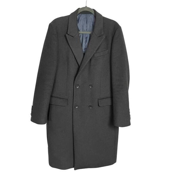 Black STCO Wool Cashmere Coat Overcoat Mens M Charcoal Peak Double Breasted City - Picture 1 of 11